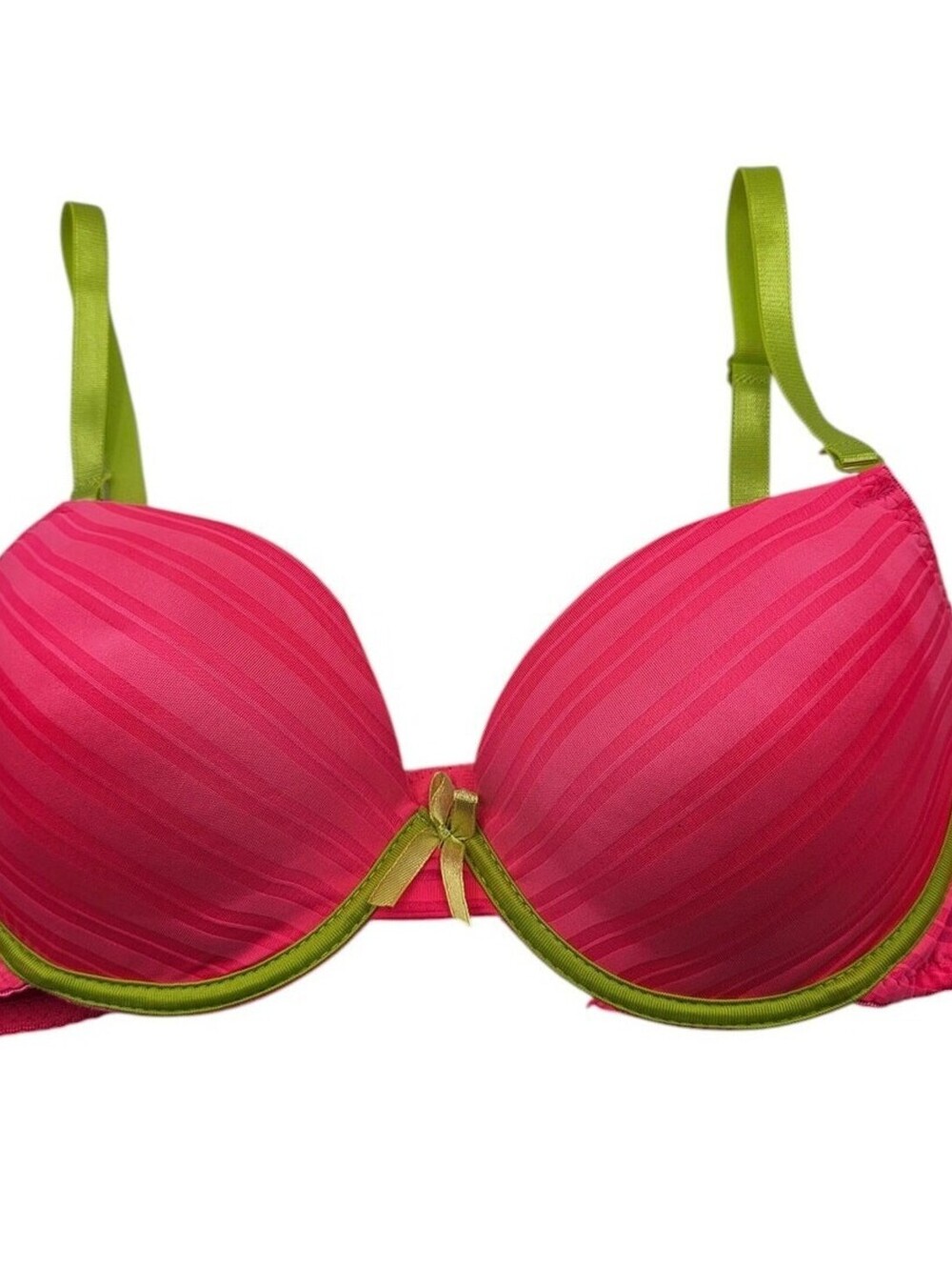 Just Be Womens Sz 36C T Shirt Bra Neon Pink w/ Lime Green Straps Y2K